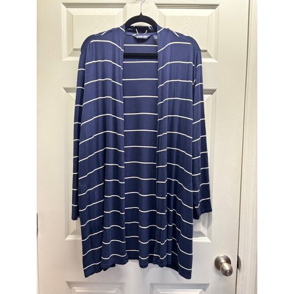 Lands' End Womens Size 1X Blue White Striped Open Front Stretch Cardigan Sweater - Picture 1 of 5